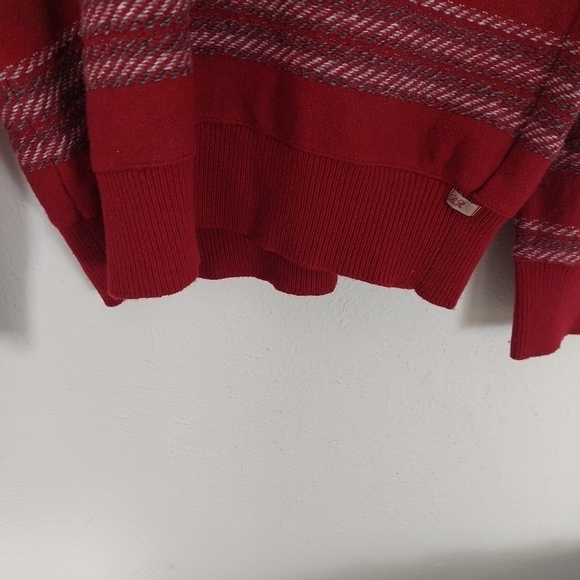 Banana Republic Button V Neck Knit Sweater Red Grey Striped Wool Blend Mens Sz L - Picture 4 of 9